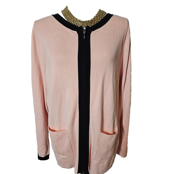 Linea by Louis Dell'Olio Whisper Knit Pink Rose Zip Front Cardigan Size Large L - Picture 1 of 5